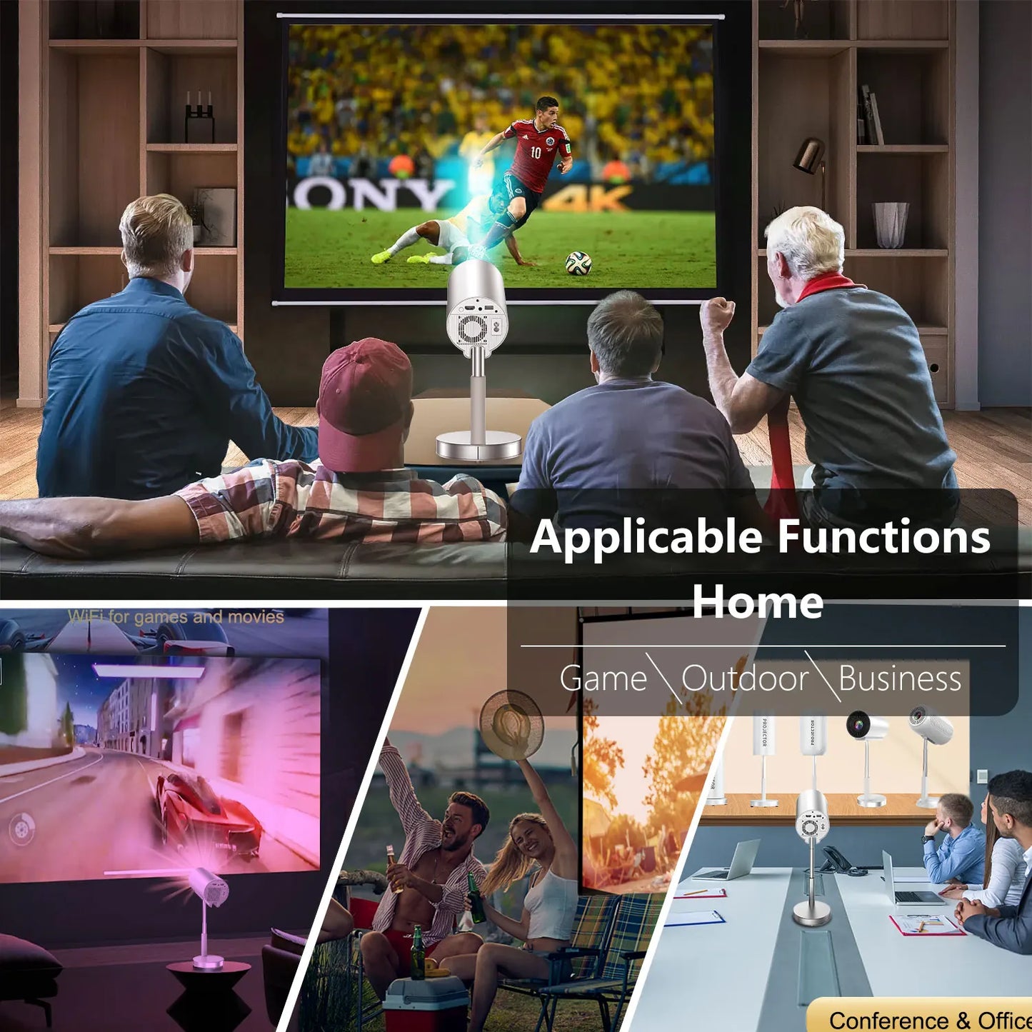 Mini Android Portable Projector Support 1080p 4K Integrated 90°Adjust Stand Hight Adjustment WiFi and Bluetooth Model: TS3