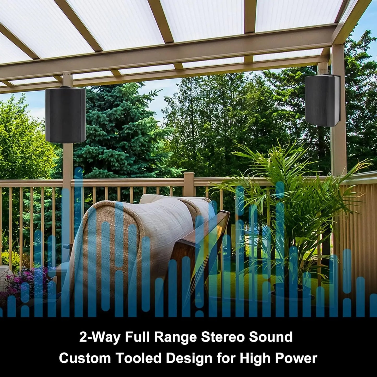 Herdio Passive Outdoor Speakers Wired Waterproof All-Weather Durability 400W Mounted with Tweeter for Patio Backyard (2 Pairs)