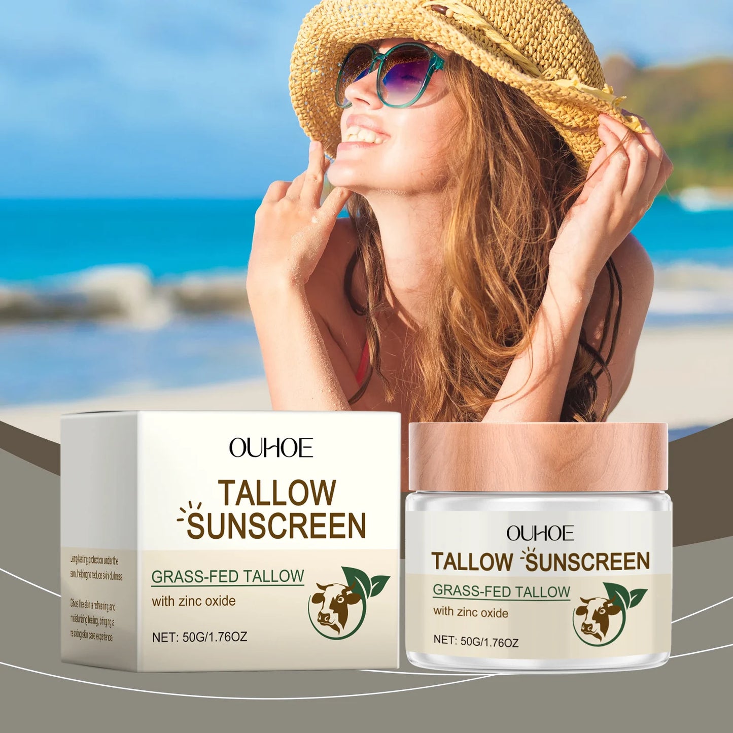 Ouhoe 50g Beef Tallow Sunscreen Uv Isolation Protect Oil Control Soothe Sunburn Moisturize Face Summer Refreshing Care Sunblock