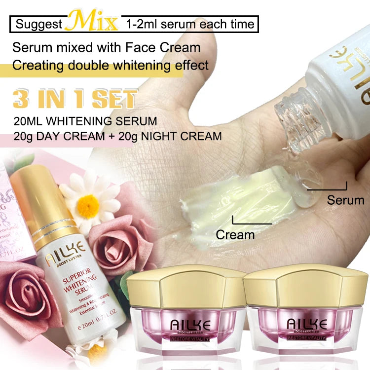 AILKE Lightening Anti-Wrinkle Face Cream With Collagen, Hyaluronic Acid, Whitening Skin Care Women Facial Moisturizer Set