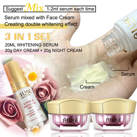 AILKE Lightening Anti-Wrinkle Face Cream With Collagen, Hyaluronic Acid, Whitening Skin Care Women Facial Moisturizer Set