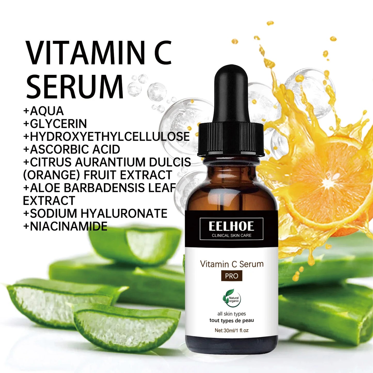 EELHOE Vitamin C Serum for Face Moisturizing Oil Control Shrink Pores Deep Anti Wrinkle Spots Fade Fine Line Whitening VC Serum