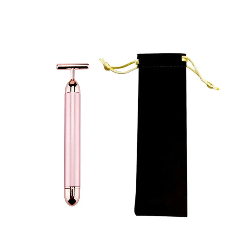 24K Gold T Beauty Roller Energy Roller Electric Face-lifting Facial Massage Beauty Tools Waterproof Vibrating Face Care Stick