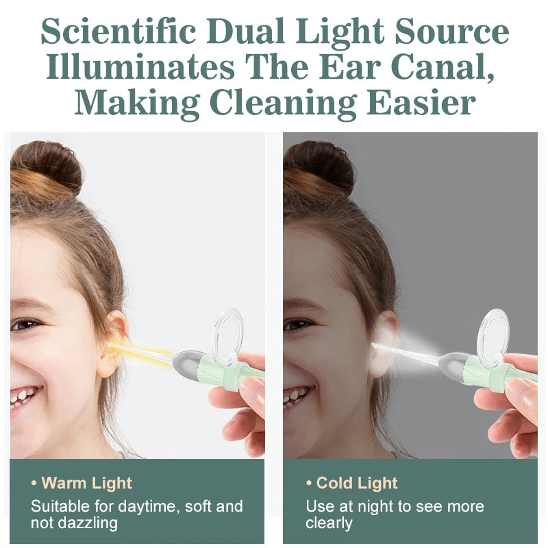Luminous Ear Spoon Set Ear Wax Removal Cleaning Tweezers LED Light Earpick Nose Clip Children Adults Ear Care Tools Kit USBcharg