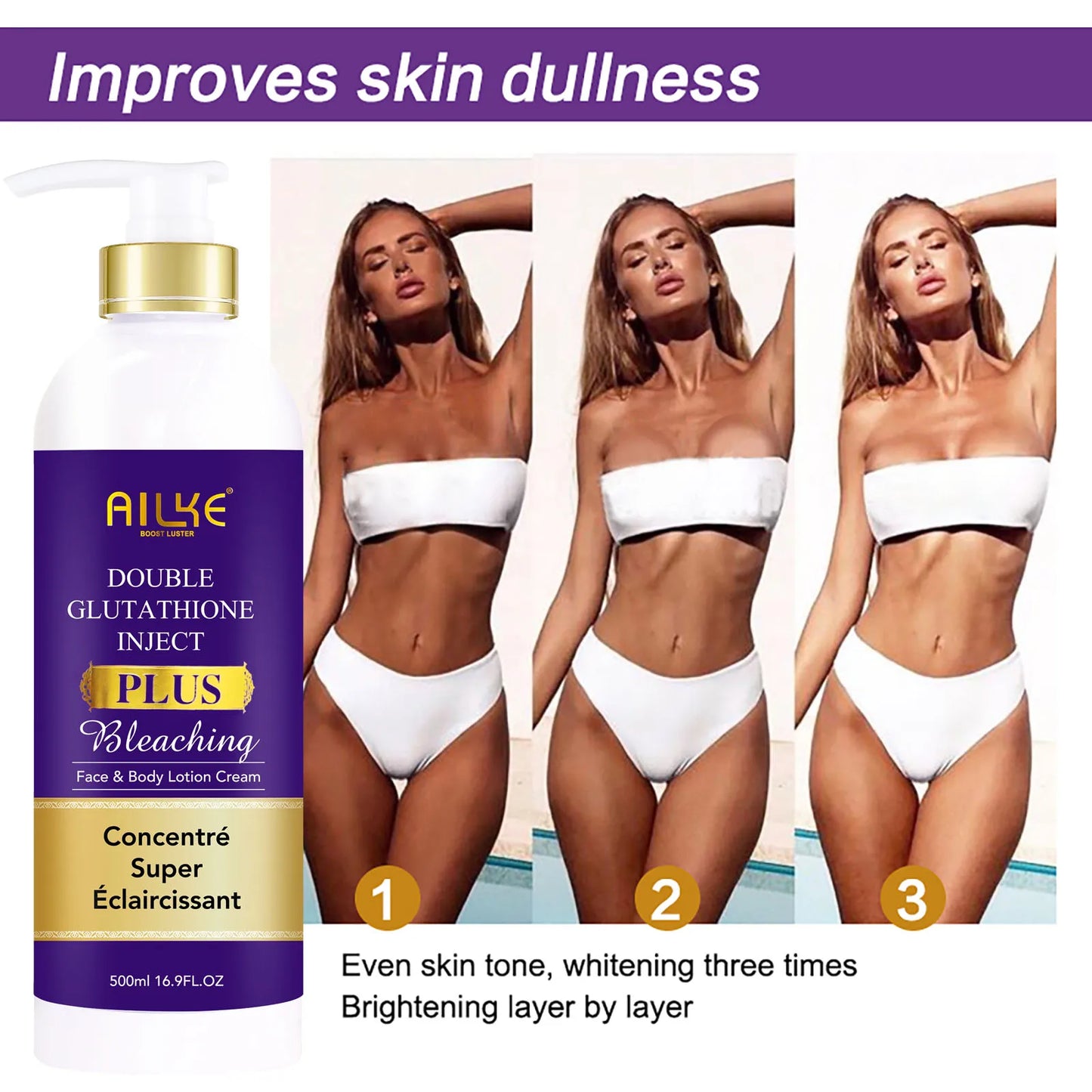 AILKE Double Glutathione PLSU Brightening Face Serum, Reduce Freckles Chloasma, Antioxidant For Face & Body, Hands, Knuckle