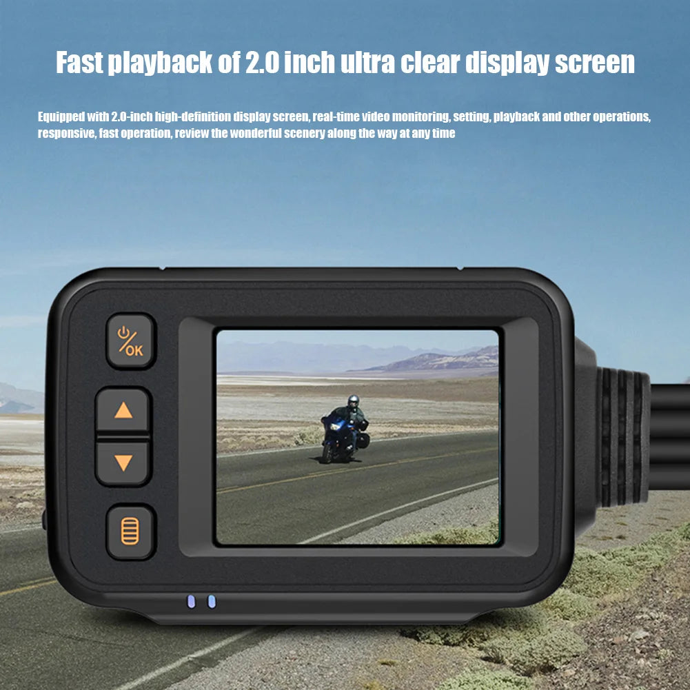 1080P Waterproof Motorcycle Camera DVR Motorcycle Dashcam 2 Inch Display Front Rear Camera Driving Recorder Box DVR Dash Cam