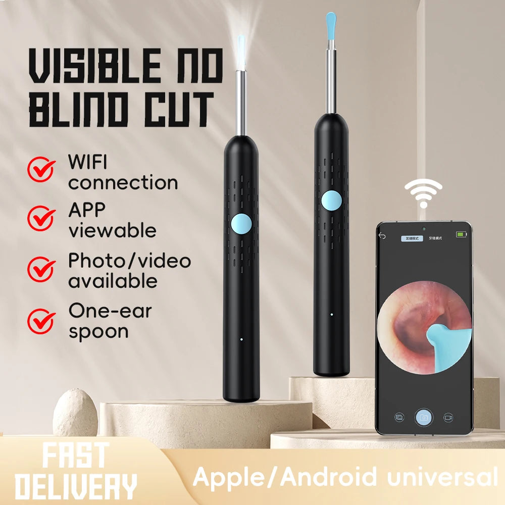 Smart Visual Ear Cleaner with Camera Ear Sticks USB Rechargeable Ear Wax Removal Tool WIFI Connection LED Lights Earpick Kit