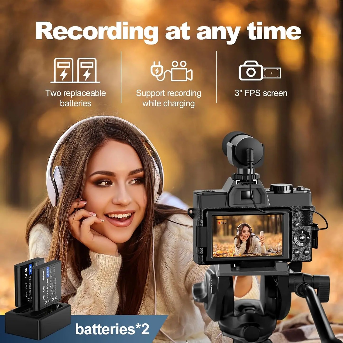 NBD Digital Camera 48MP 4K Video Camera 3.0 Inch Flip Screen Camcorder Vlogging Camera  and 16X Digital Zoom Photography Camera