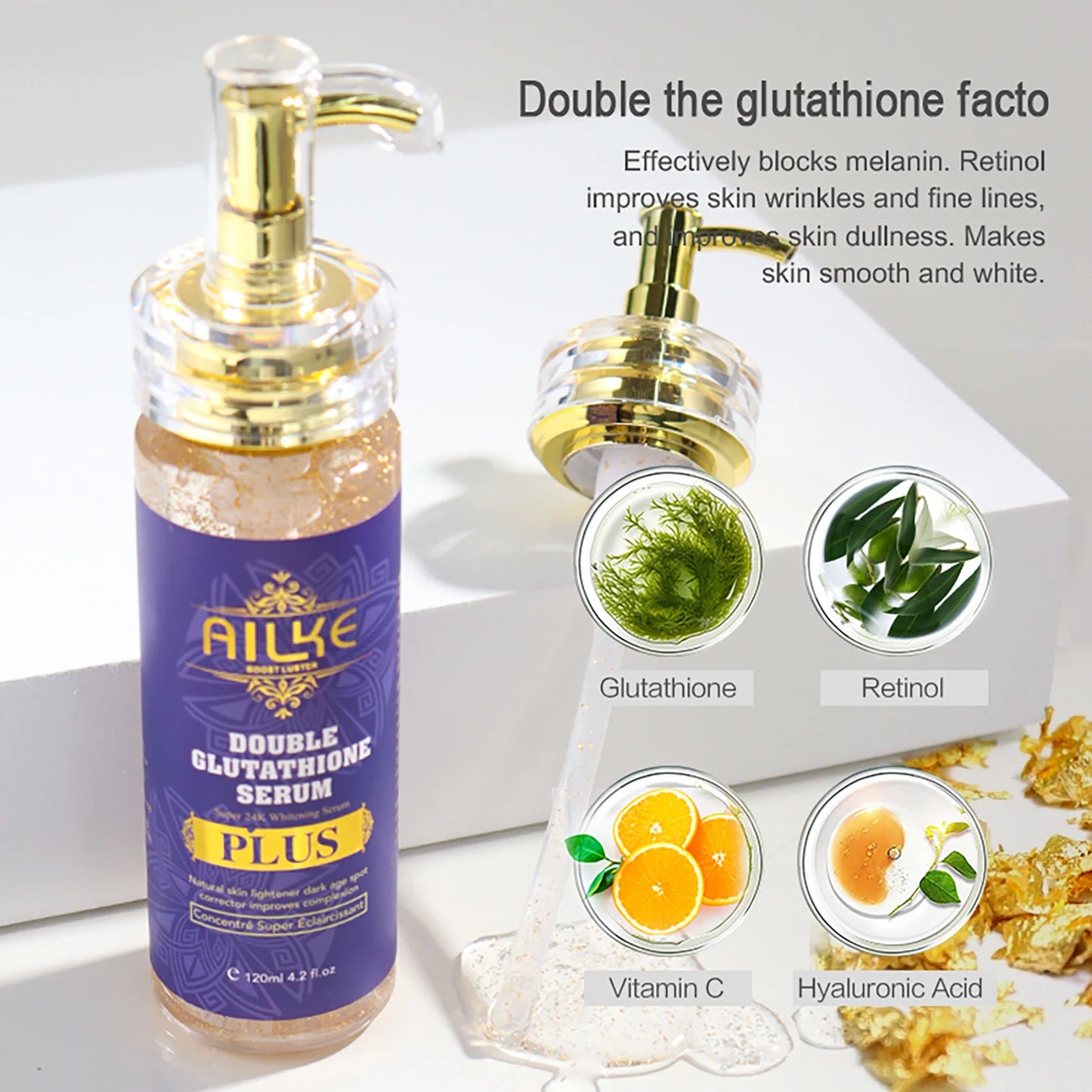 AILKE Double Glutathione PLSU Brightening Face Serum, Reduce Freckles Chloasma, Antioxidant For Face & Body, Hands, Knuckle