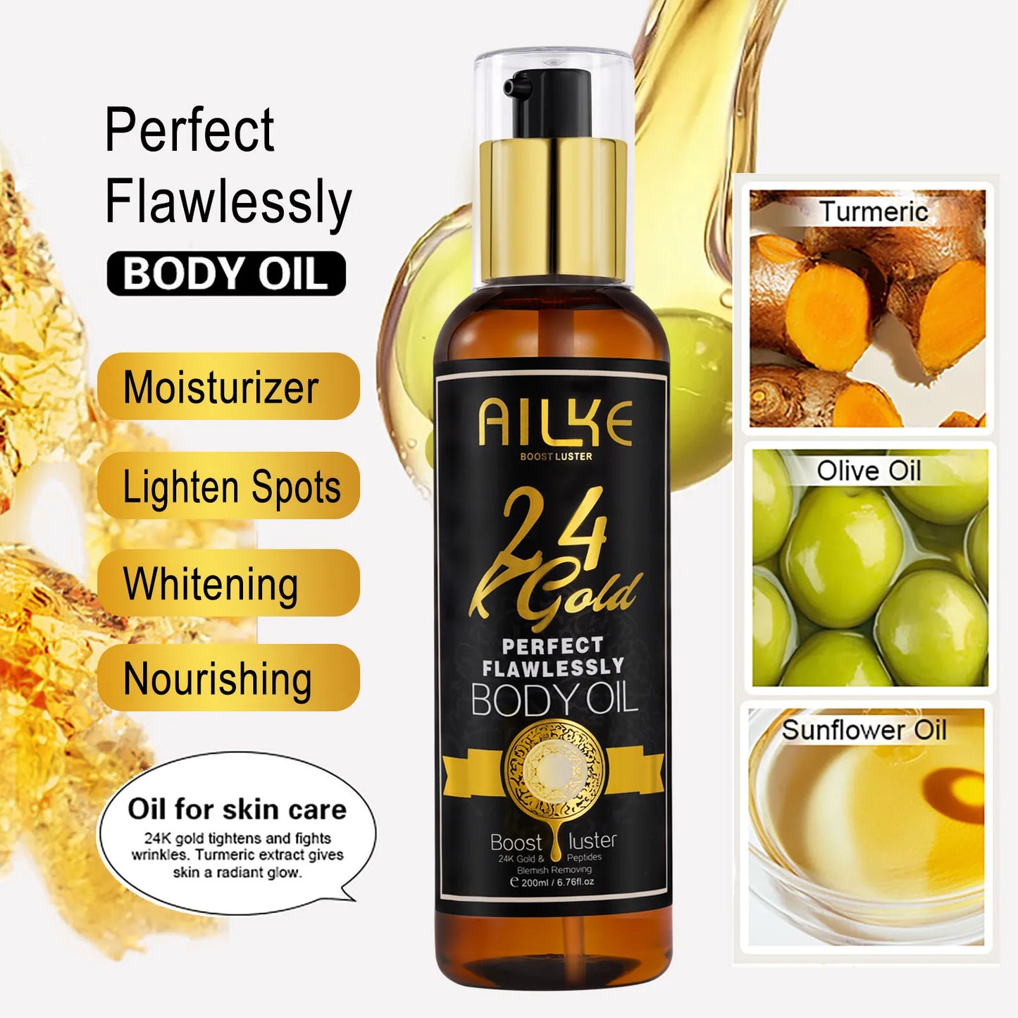 AILKE 24k Gold Whitening Range For All Skin Types, Remove Dark Spots, Wrinkles, Hyperpigmentation, Moisturizing, Hydration