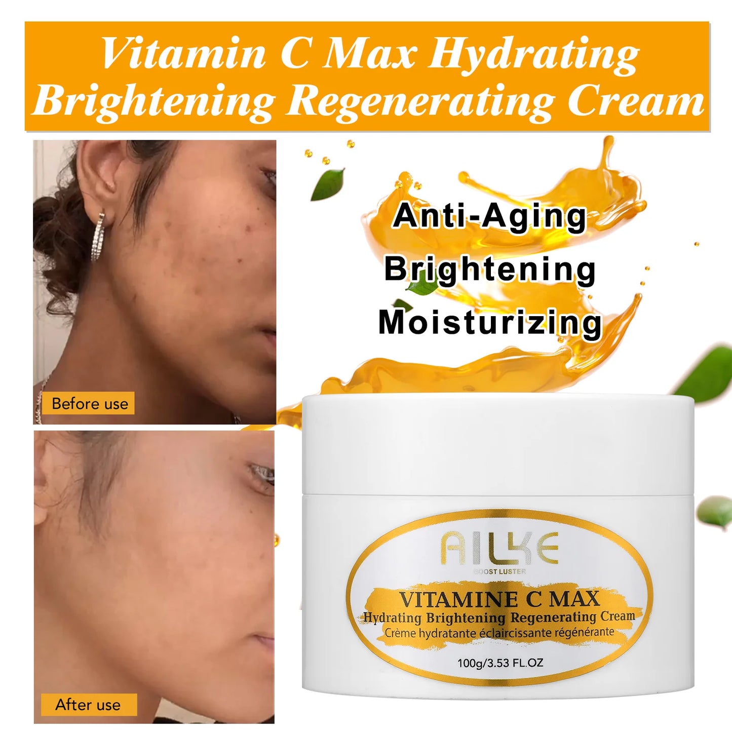 AILKE Vitamin C Whitening Serum, Remove Dark Spots, Moisturizing, Anti-Aging & Wrinkle, Beauty Skin Care Cosmetics