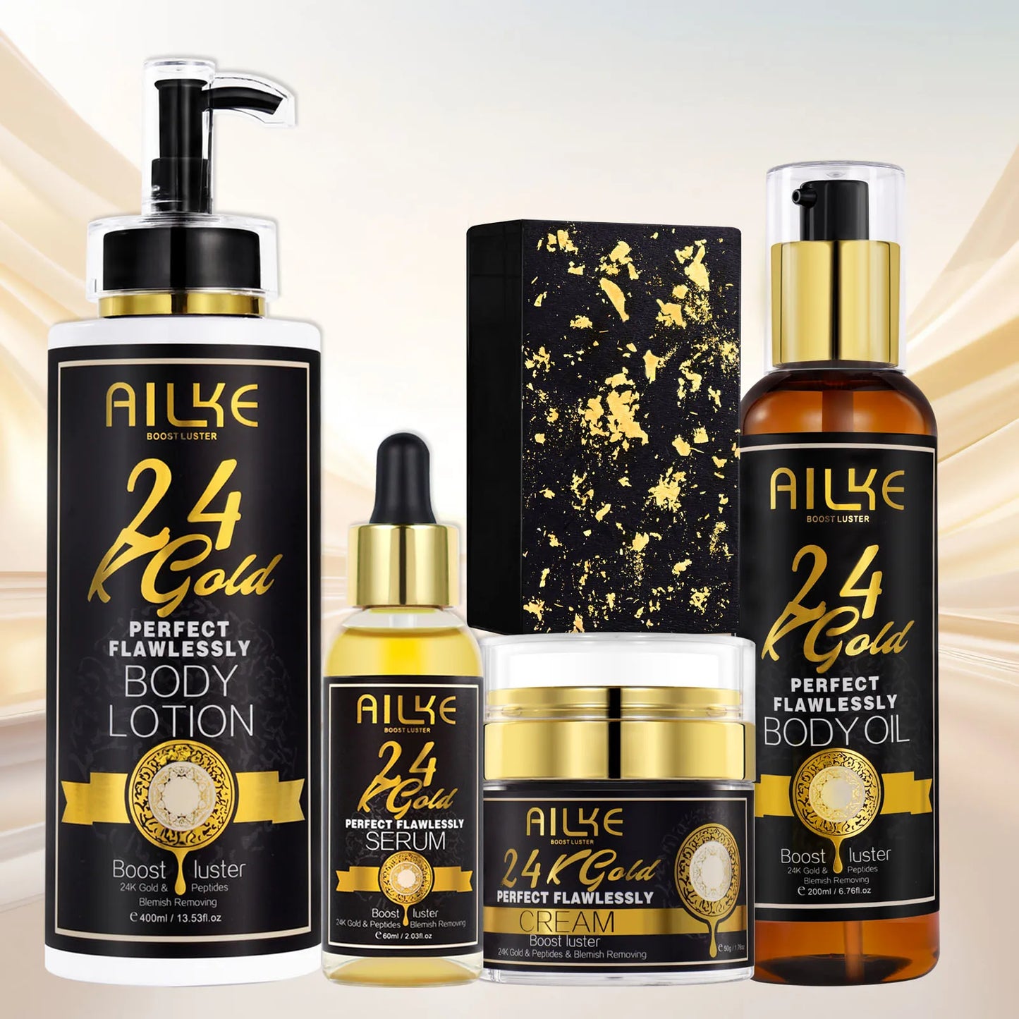 AILKE 24k Gold Whitening Range For All Skin Types, Remove Dark Spots, Wrinkles, Hyperpigmentation, Moisturizing, Hydration
