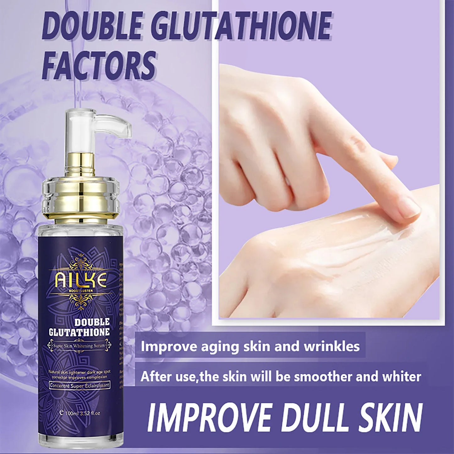 AILKE Glutathione Whitening Serum, Reduce Dark Spots, Clean Skin, Moisturizing, Hydrating, For Face And Body, 100ml/3.52 fl oz