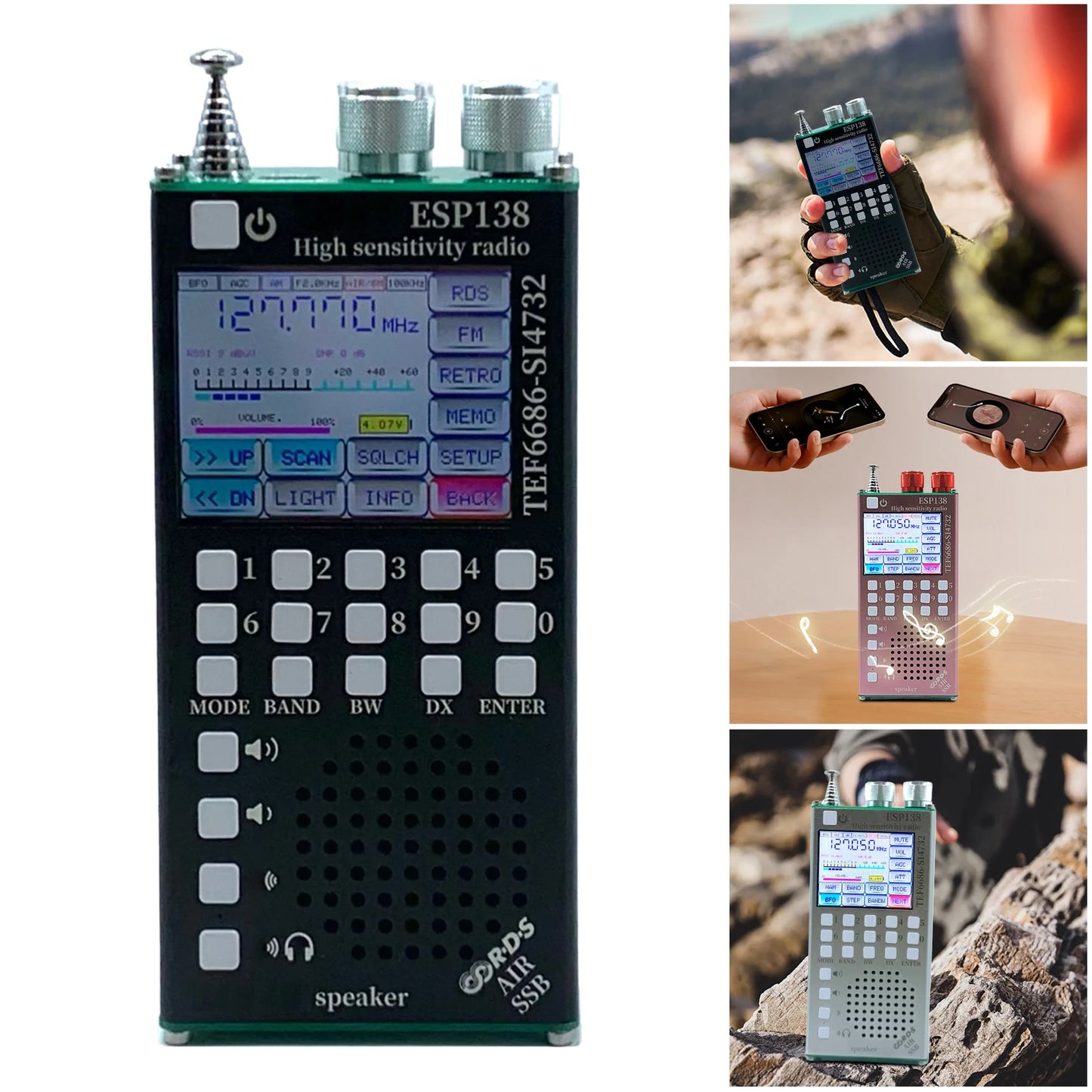 Dual Modes High Sensitivity Radio 2500mAh RDS Data Display Radio ESP138 ESP32 SI4732 Hand-Held Radio Receiver for Indoor Outdoor