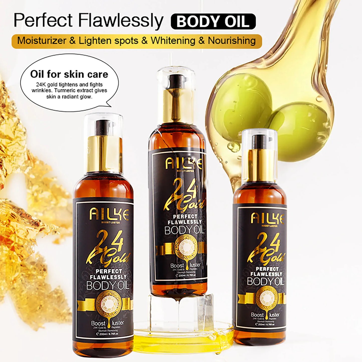 AILKE 24K Gold Collagen Whitening Skin Care Set for All Skin Types, Remove Dark Spot, Wrinkles, Fine lines, Even Skin Tone
