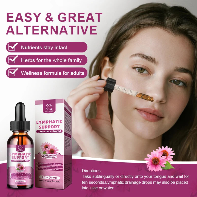 Lymphatic Drainage Drops for Immune,Lymph System Support,Cleanse & Detox,Liver Health with Echinacea,Elderberry,Burdock,Non-GMO