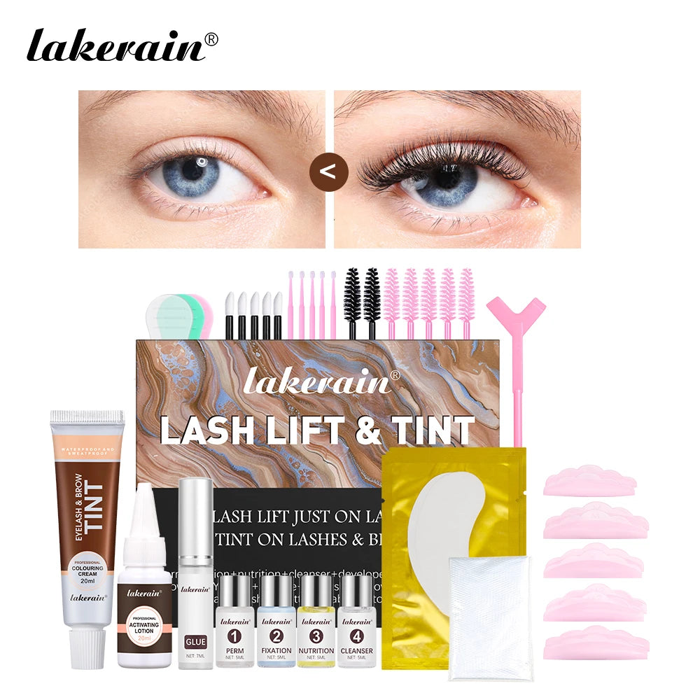 Lakerain Lash Lift and Tint Kit Professional Eyelash Lifting Perming Dyes Lashes Tint Woman Makeup Tool Curling Lashing Home Use