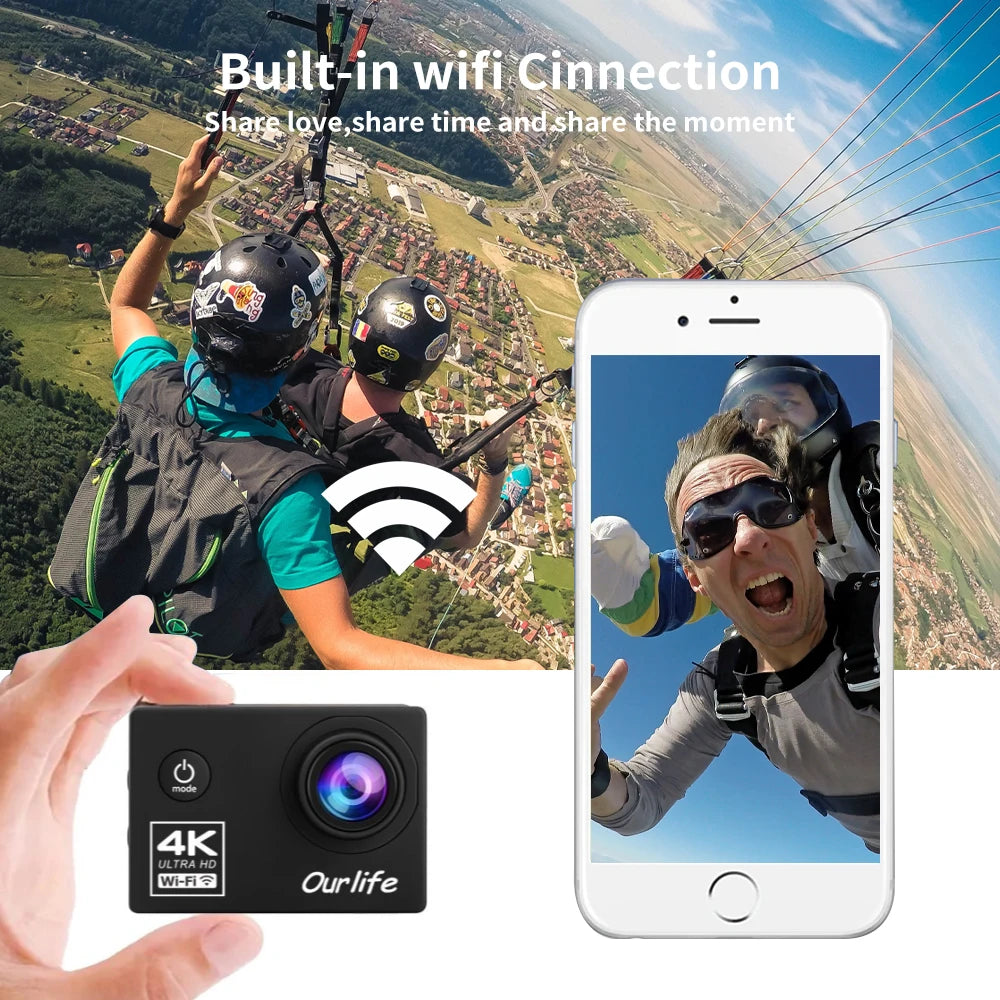 Action Camera Ultra HD 4K30FPS 16.0MP Wi-Fi 2.0" Screen 170D DVR Webcam Underwater 30M Helmet Video Recording Sport Camera