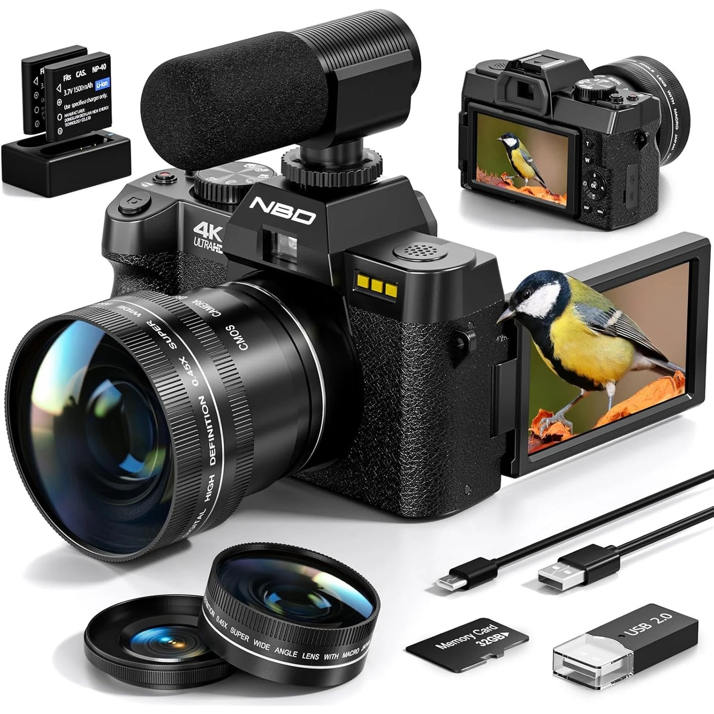 NBD Digital Camera 48MP 4K Video Camera 3.0 Inch Flip Screen Camcorder Vlogging Camera  and 16X Digital Zoom Photography Camera