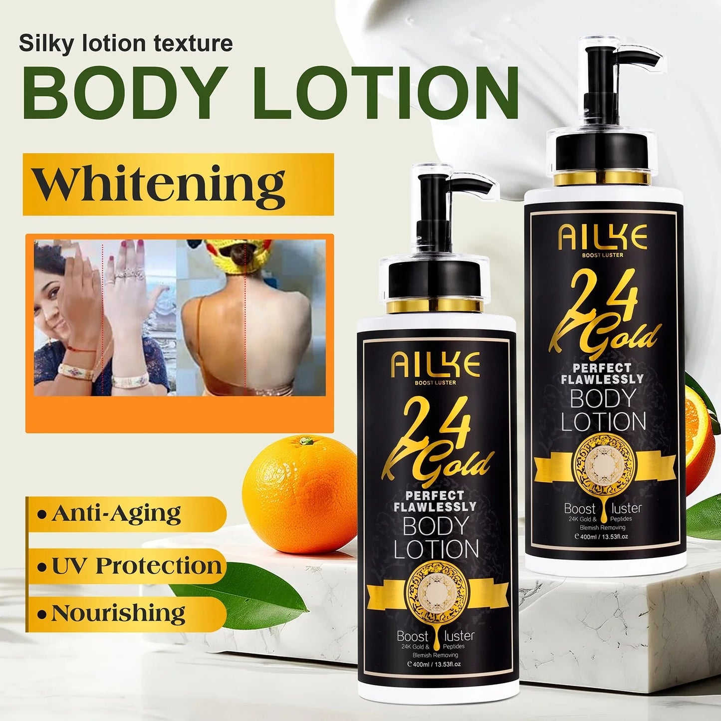 AILKE 24k Gold Whitening Range For All Skin Types, Remove Dark Spots, Wrinkles, Hyperpigmentation, Moisturizing, Hydration