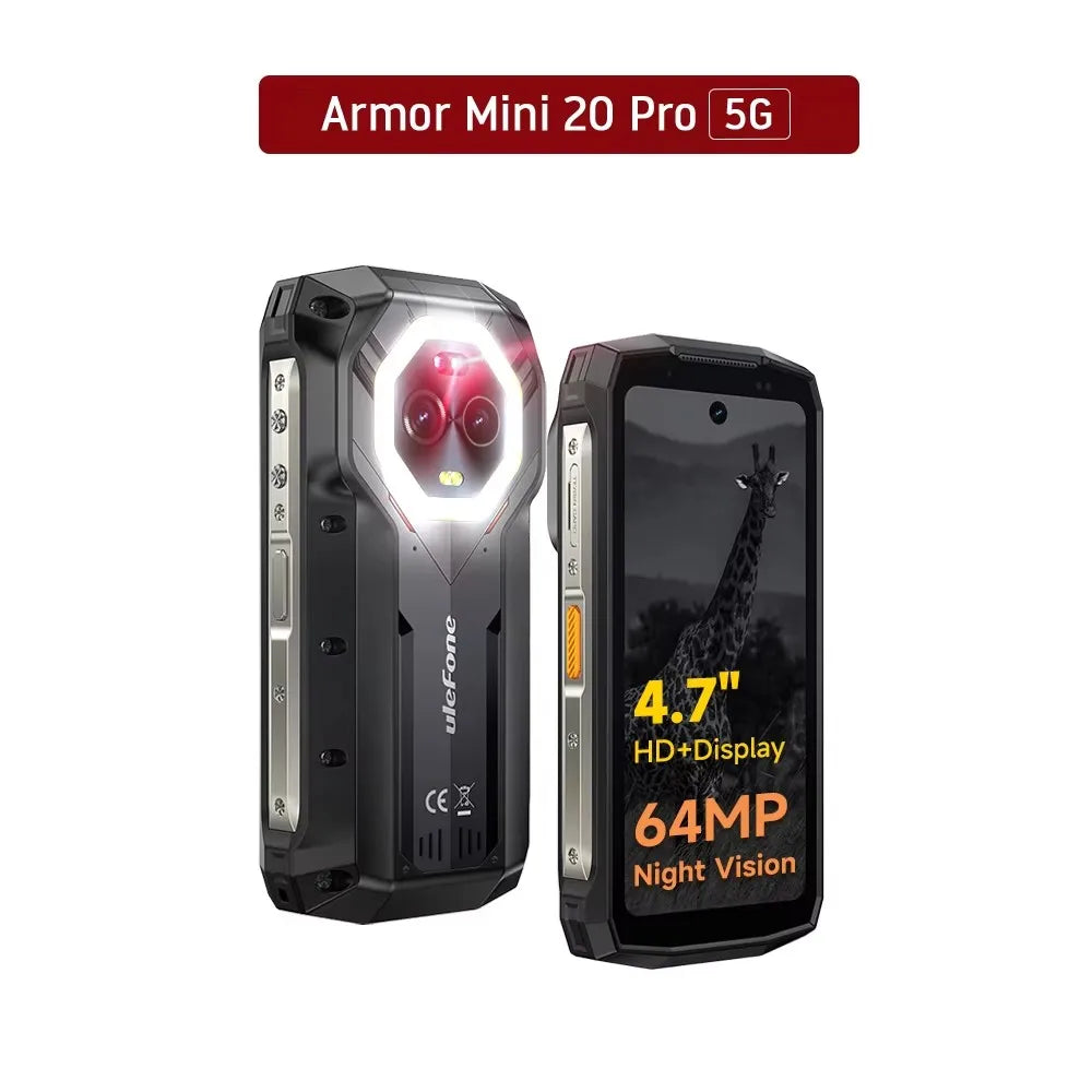 Ulefone Armor Mini 20 Pro 5G 4.7" Rugged Phone 64MP Night Camera  6200mAh Smartphone LED Light 16+256GB Android 14 Mobile phone