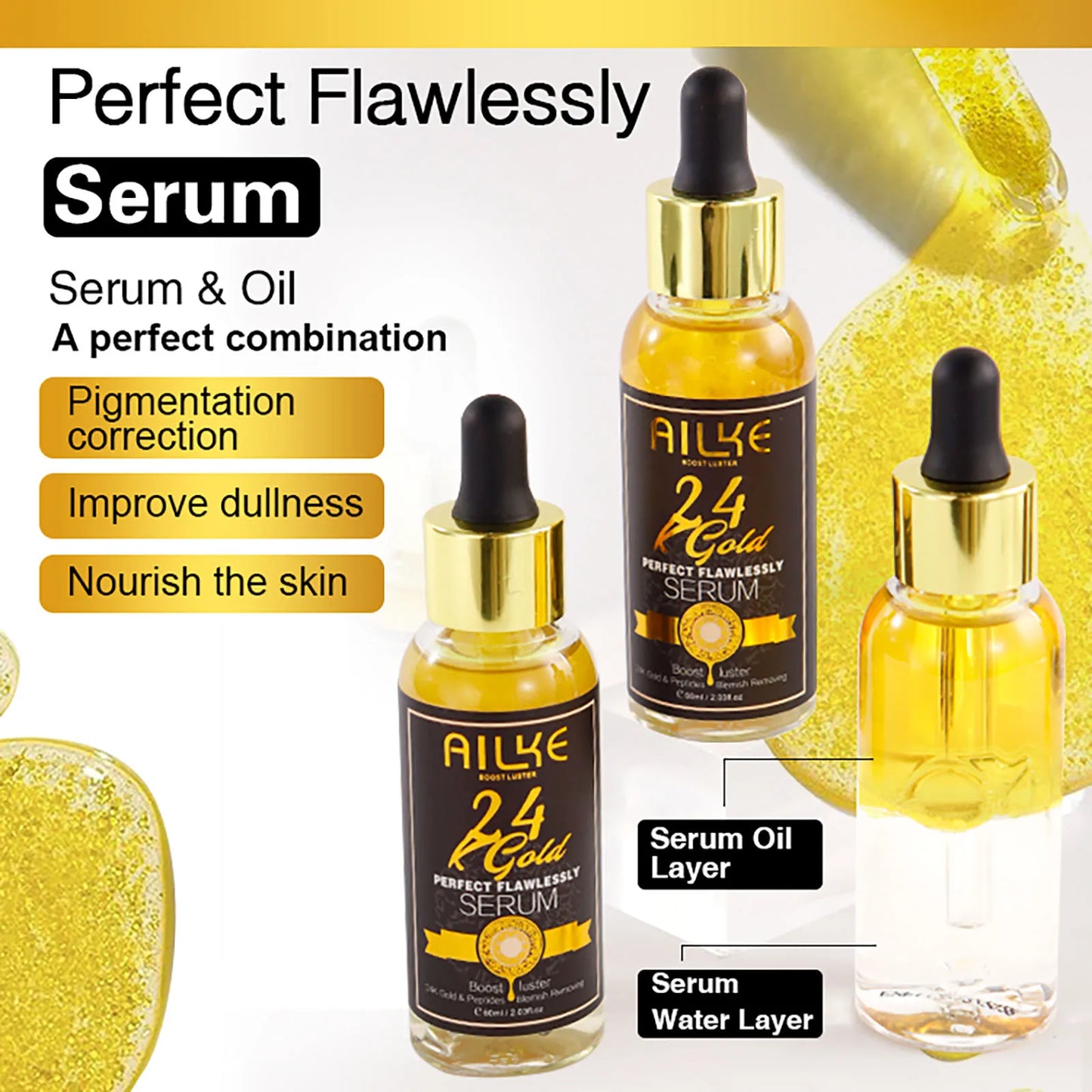 AILKE 24k Gold Whitening Range For All Skin Types, Remove Dark Spots, Wrinkles, Hyperpigmentation, Moisturizing, Hydration