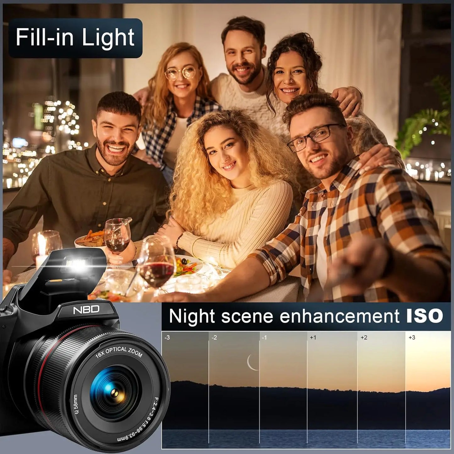 NBD 5K Digital Cameras for Photography 16X Optical Zoom Camera with WiFi & App Control, Vlogging Camera with 180°Flipable Screen