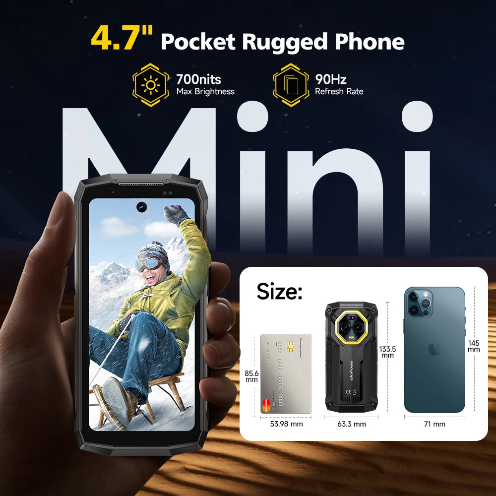Ulefone Armor Mini 20 Pro 5G 4.7" Rugged Phone 64MP Night Camera  6200mAh Smartphone LED Light 16+256GB Android 14 Mobile phone