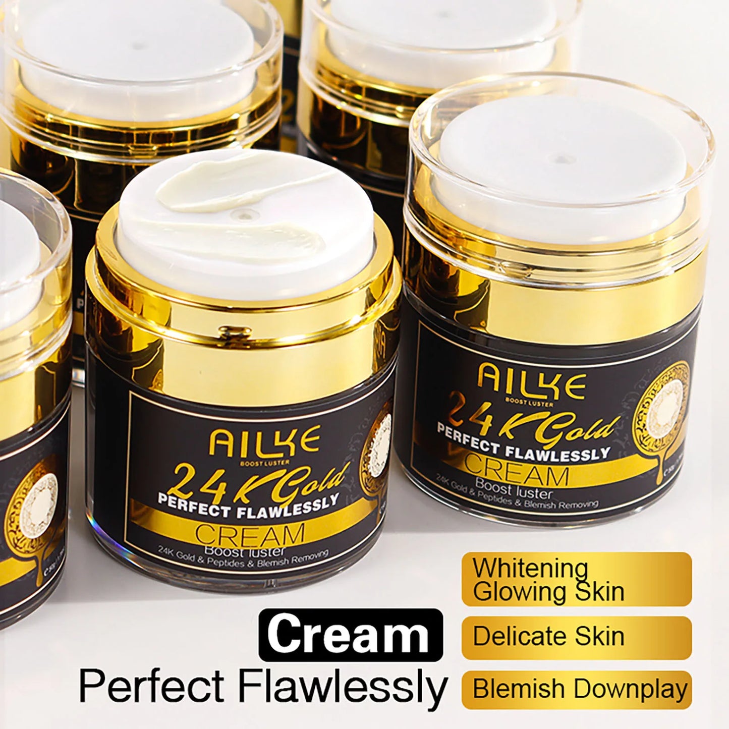 AILKE 24k Gold Perfect Flawlessly Face Cream, Whitening, Reduce Blemish, Melanin, Improve Dull Skin, With Glutathione Vitamin C