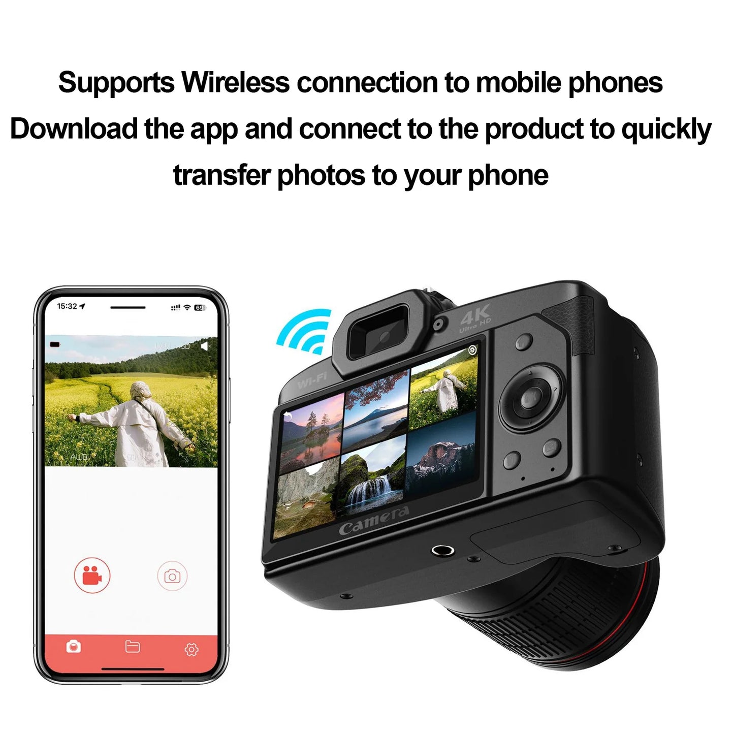 Digital Camera 3 Inch IPS Screen 4K 64MP 16x Digital Zoom Night Vision Wireless Dual Cameras Camcorder with Memory Card