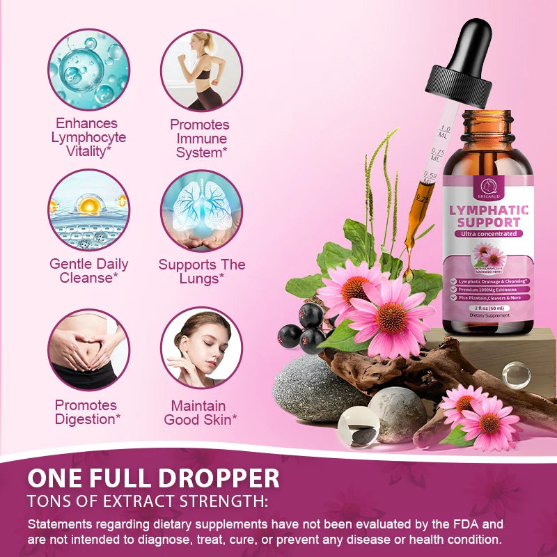 Lymphatic Drainage Drops for Immune,Lymph System Support,Cleanse & Detox,Liver Health with Echinacea,Elderberry,Burdock,Non-GMO