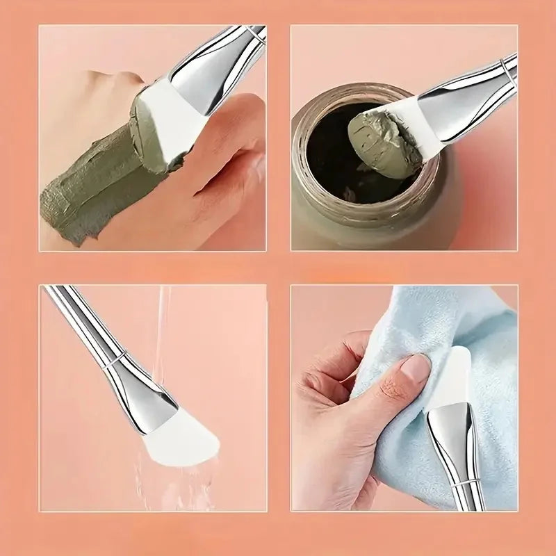 1/4 PCS Silicone Facial Mask Brush Soft Head with Scraper Integrated Dual-use Mud Film Brush DIY Film Adjusting Beauty Tools