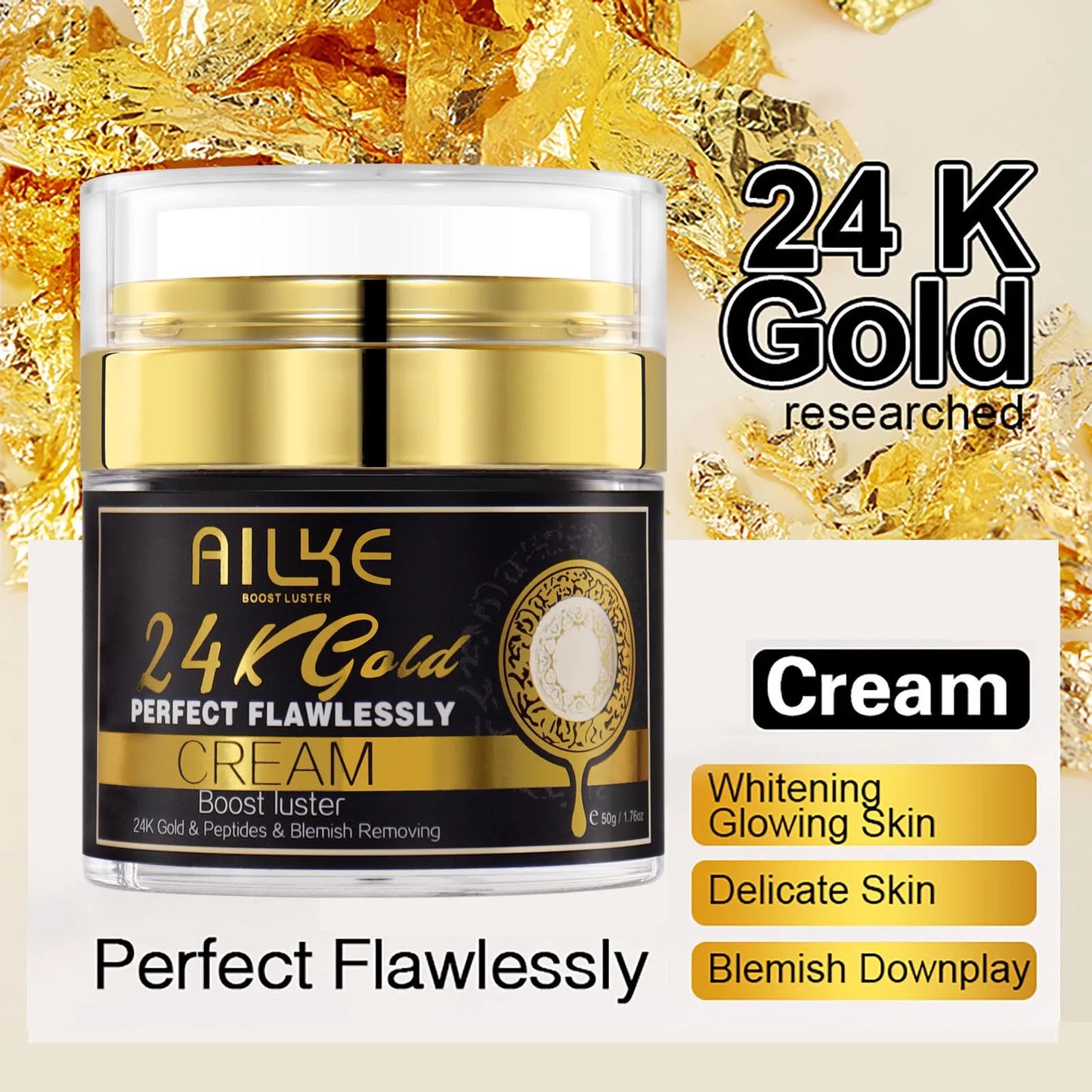 AILKE 24k Gold Whitening Range For All Skin Types, Remove Dark Spots, Wrinkles, Hyperpigmentation, Moisturizing, Hydration