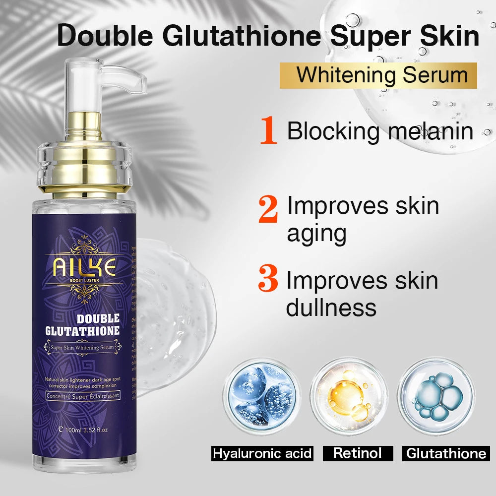 AILKE Glutathione Whitening Serum, Reduce Dark Spots, Clean Skin, Moisturizing, Hydrating, For Face And Body, 100ml/3.52 fl oz