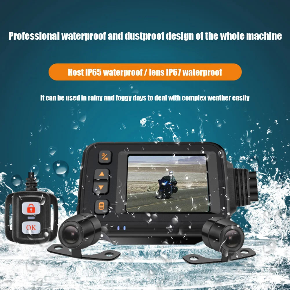 1080P Waterproof Motorcycle Camera DVR Motorcycle Dashcam 2 Inch Display Front Rear Camera Driving Recorder Box DVR Dash Cam