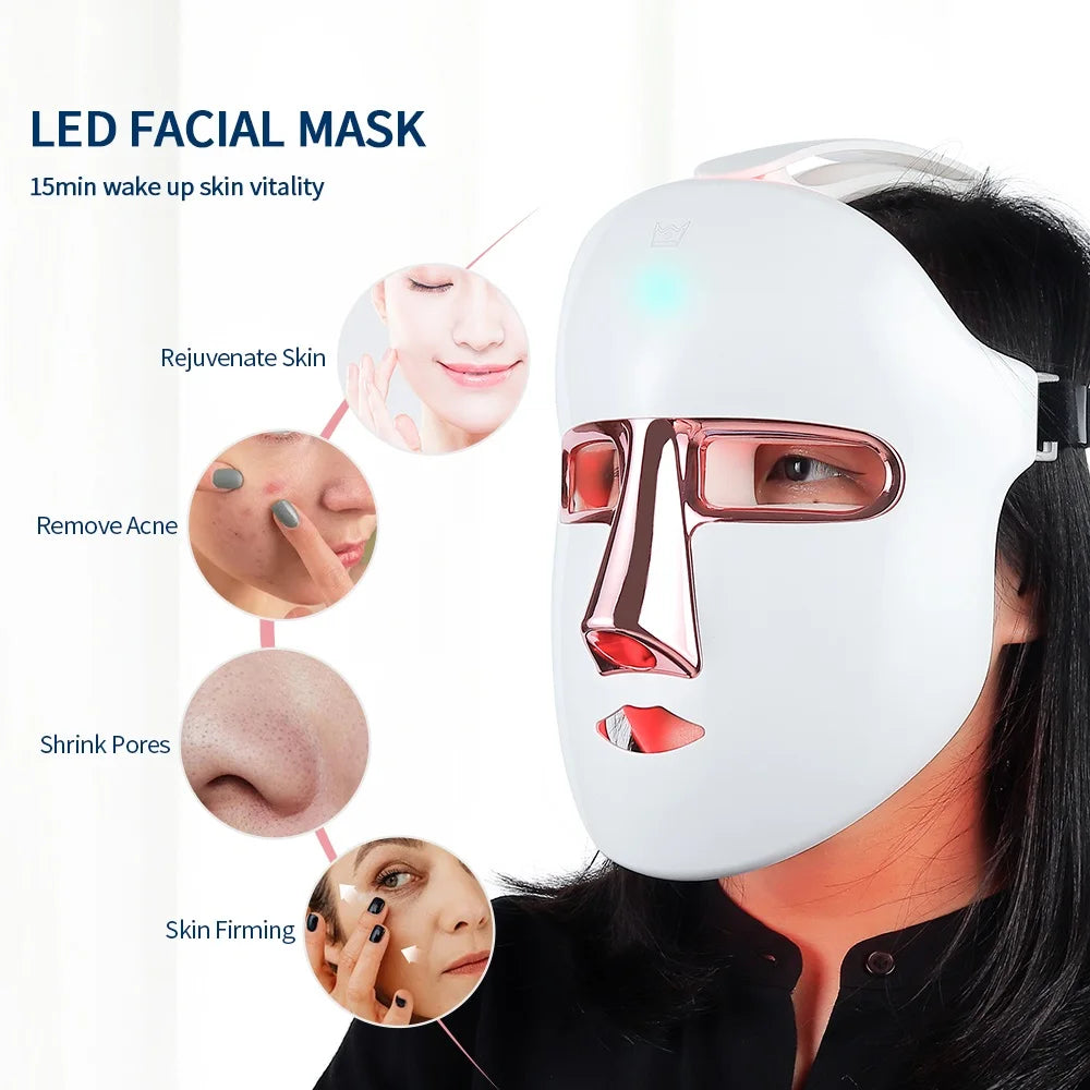 7 Colours LED Light Therapy Face Beauty Facial Devices For Anti-Aging Rejuvenation Brighten Facial Skin Tighten Rejuvenation