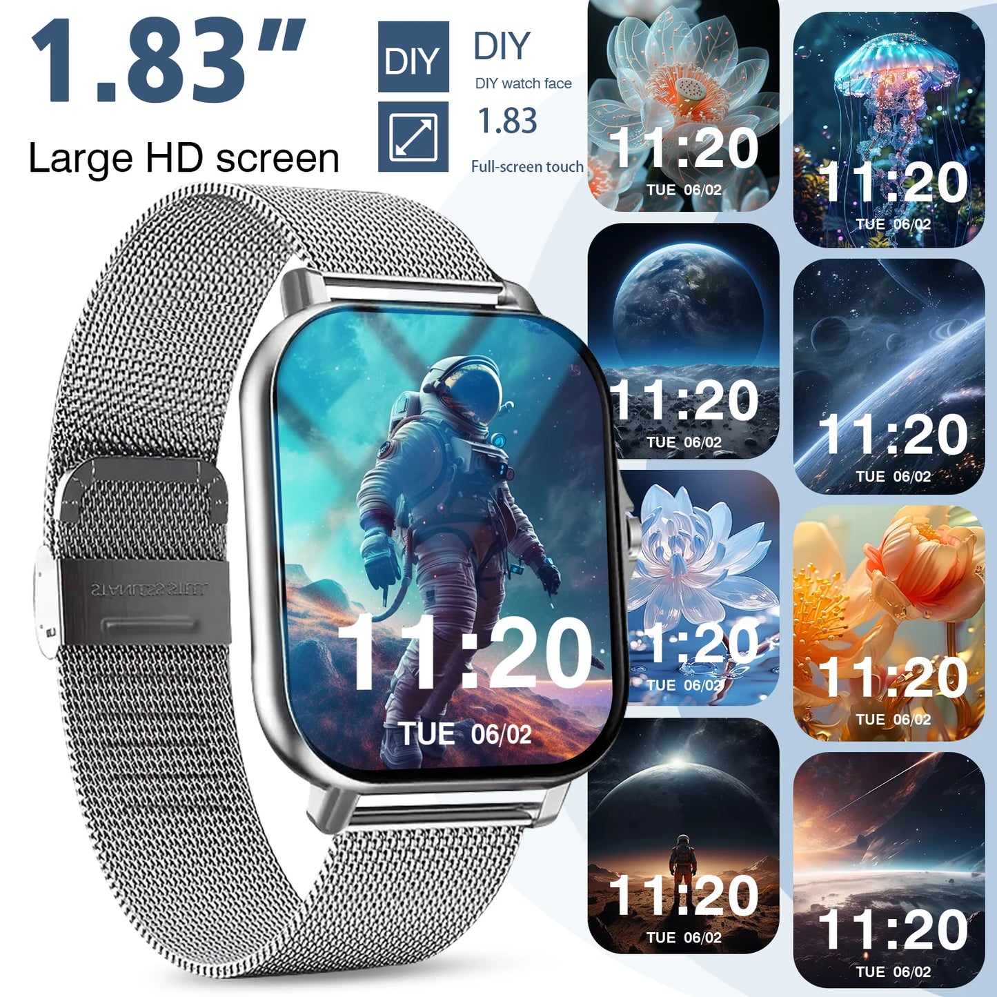 Sports smart watch, fitness activity detector, Bluetooth calling, message reminder view, unisex, suitable for Android and iPhone