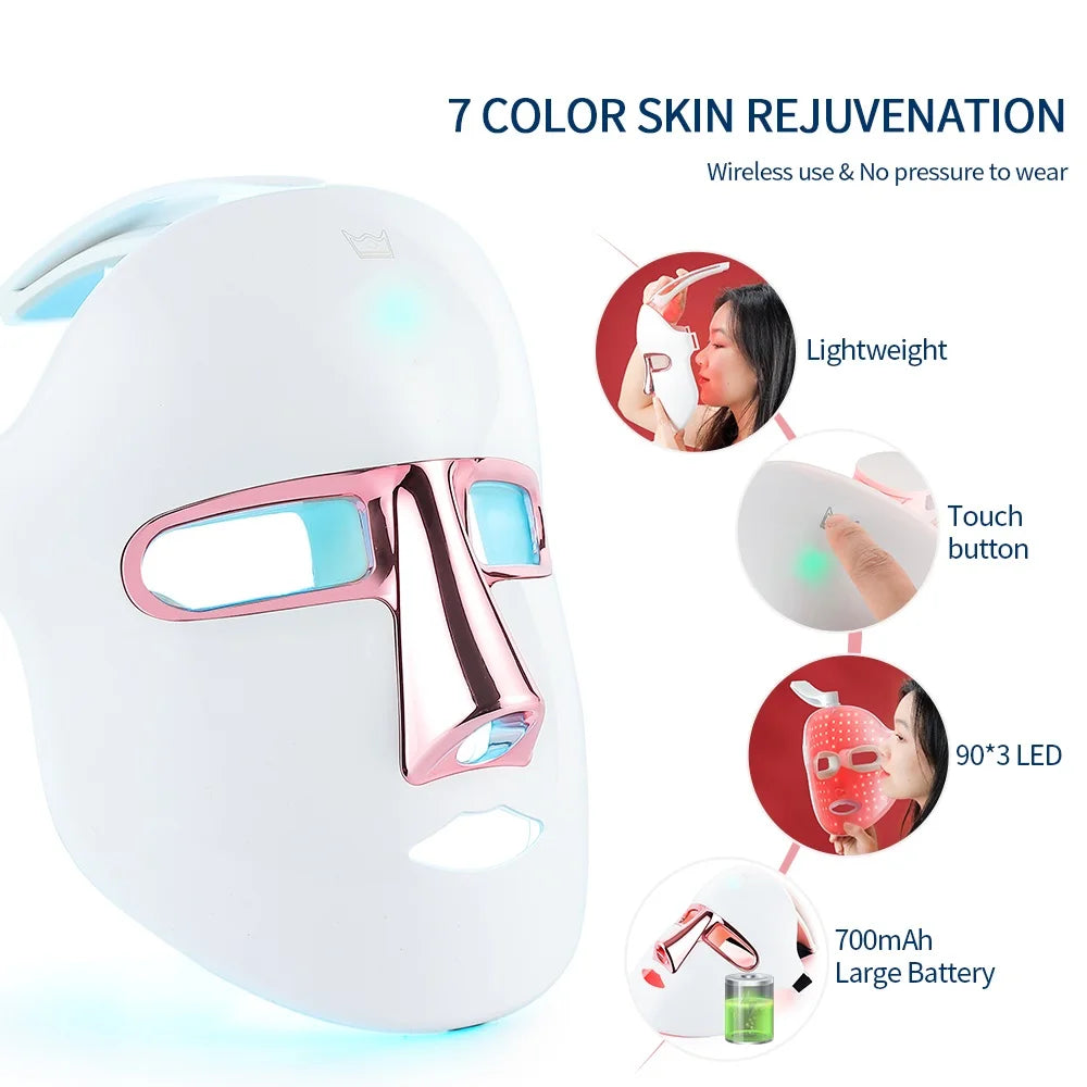 7 Colours LED Light Therapy Face Beauty Facial Devices For Anti-Aging Rejuvenation Brighten Facial Skin Tighten Rejuvenation