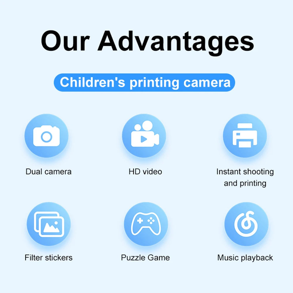 Instant Print Camera HD Digital Camera 2.4 Inch Video Digital Camera Portable Digital Camera for Girls Boys Birthday Gifts